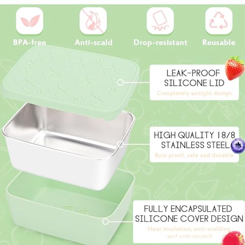 Contenedor de acero inoxidable 304 rectangular de 550 ml color verde aguacate 4