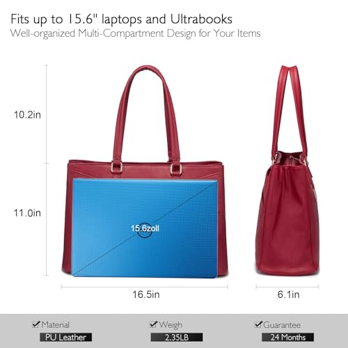 Image of Laptop Tote Bag for Women 15.6 Inch Waterproof Leather Computer Laptop Bag Women Business Office Work Bag Briefcase Large Travel Handbag Shoulder Bag