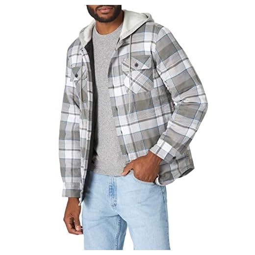 Wrangler Authentics Men's Long Sleeve Quilted Lined Flannel Shirt Jacket with Hood, Cloud Burst, X-Large