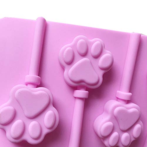 AKINGSHOP 12 Capacity Cat Paw Silicone Lollipop Mold Set, Sucker Molds and Chocolate Hard Candy Mold with 50pcs Lollipop Sucker Sticks, Candy Treat Bags, Gold Ties. (Cat Paw Pink)