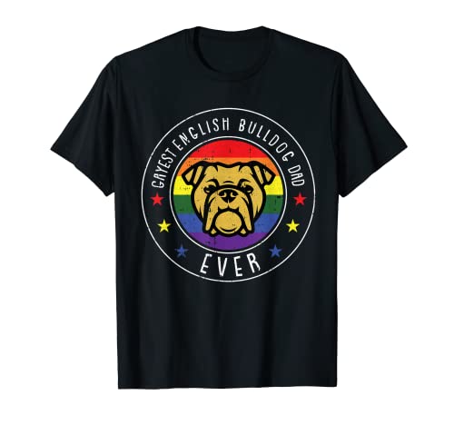 English Bulldog Dad LGBT-Q Gay Pride Flag Dog Lover Ally T-Shirt
