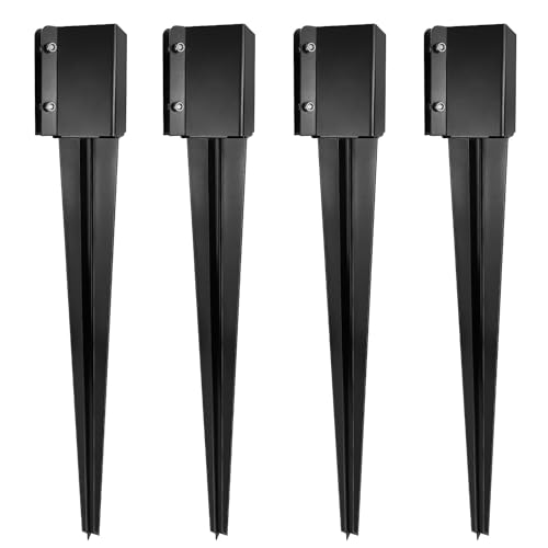 XYADX Fence Post Anchor 36 inch Ground Spike Heavy Duty Black Powder Coated Fence Stakes Post Base for Mailbox, 36 x 4 x 4 Inches Outer Diameter (Inner Diameter 3.6 x3.6 Inches), Pack of 4