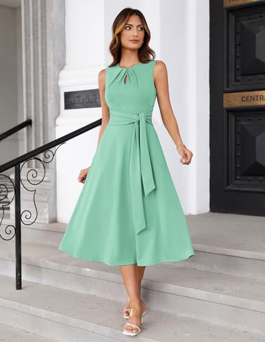 Image of GRACE KARIN Women 2026 Work Dress Sleeveless Tie Waist Elegant Party Cocktail A Line Flowy Midi Dresses with Pockets