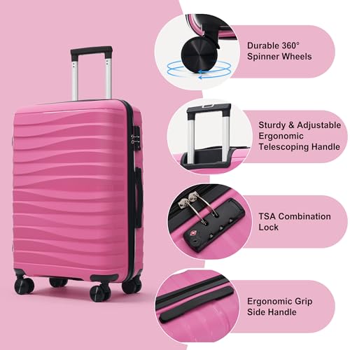 Image of Hardside Luggage Sets, Lightweight Wave Suitcase with Spinner Wheels, PP Pink