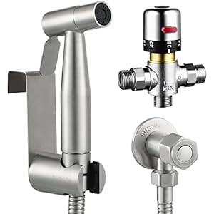 Tecmolog Grifo Bidet Pulverizador Acero Inoxidable Kit Ducha Higienica Duchas Bidet Mano Con Mezclador Termostático Caliente y Fría, WS024F1A