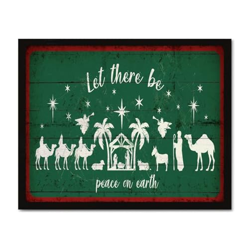 Décoration murale pour cabane avec cadre bois rustique et panneau chrétien de Noël