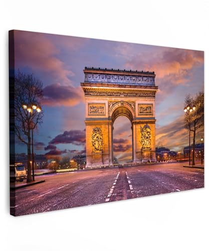 MuchoWow© Impression sur Toile Photo Peinture 120x80 cm Tableau Decoration Murale Chambre Salon Maison Deco Cuisine Paris - Arc de Triomphe - Coucher de...