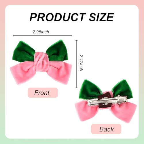 Wecoe 2 piezas Pinzas para el cabello de lazo de terciopelo, lazos de doble capa rosa y verde para niñas y mujeres miniatura 6