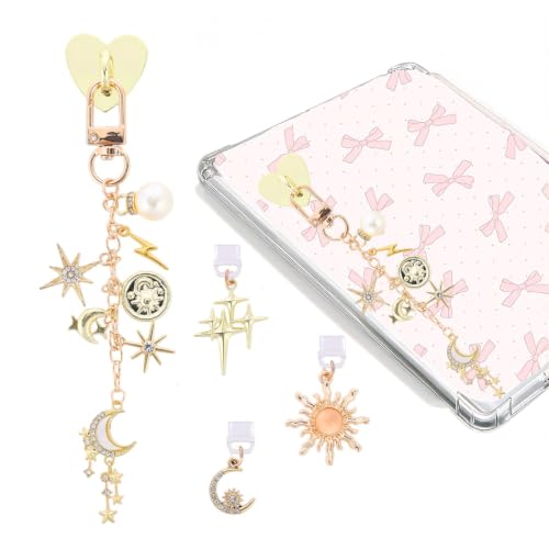 Dust Plug Chain for Kindle - 4Pcs Type C Dustplug and Phone Charms, Compatible for E-Reader (Star)