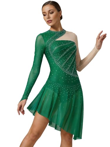 Robe de patinage artistique en strass et maille transparente pour gala