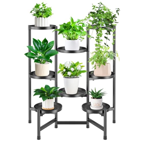 VeyFolzin.st 8 Tier Metal Plant Stands, Heavy Duty Flower Pot Stands for Multiple Plant, Anti-Rust Iron Plant Pot Shelf, Decoration Racks for Home Indoor and Outdoor (Black)