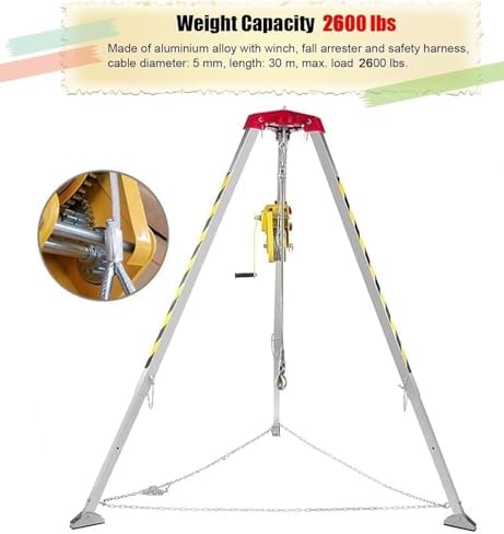 Fall Arrest Kits, Aluminum Rescue Tripod, Confined Space Tripod with 1200LBS Winch & 30m Fall Arrester and Seat Belt, Rescue Tripod for Sewer Wellhead, EAS(2600IBS