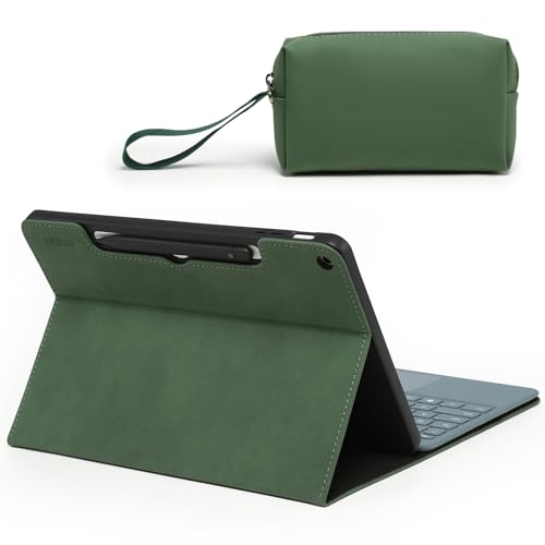 HYZUO Funda Protectora para Surface Pro 12 Pulgadas (2025), Soporte Tipo Folio con Visualización Multiángulo, Admite Carga Magnética para Lápiz Óptico, con Bolsa, Verde Medianoche
