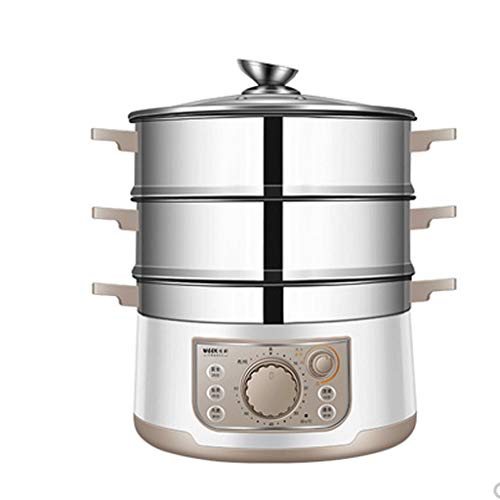 jiChenxiang Vaporera de Acero Inoxidable de 3 Niveles, vaporera eléctrica con Tapa de Vidrio y cestas apilables escalonadas.