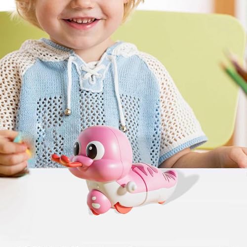 Image of Cute Wind-Up Duck Toy for Kids, Manual Clockwork Walking Duck, Colorful Cartoon Animal Toy for Toddlers & Children (Pink Duck Toy)
