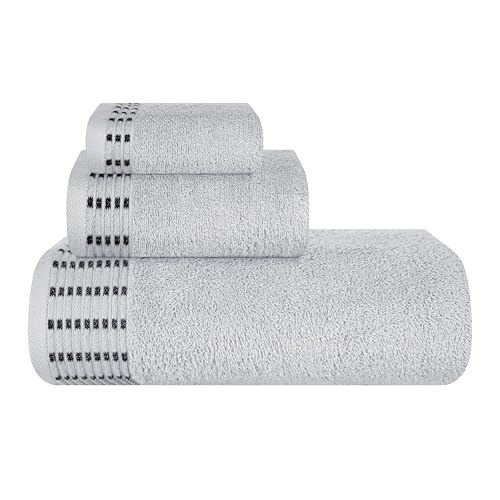 BELIZZI HOME Ultra Soft 3 Pack Cotton Towel Set, Contains a Bath Towels 28x55 inch, a Hand Towels 16x24 inch & a Wash Cloths 12x12 inch, Ideal Everyday use, Compact & Lightweight - Light Grey