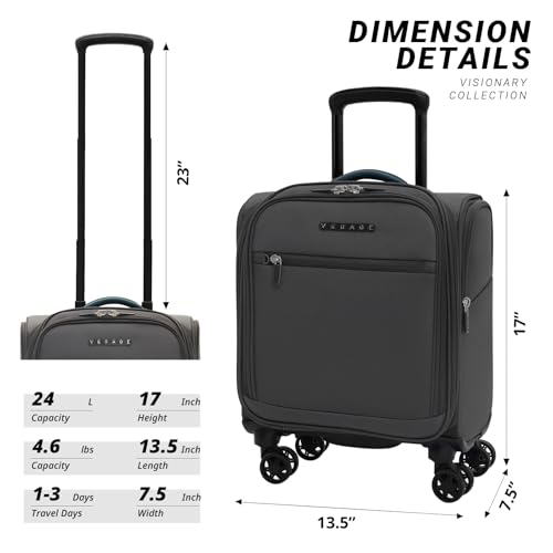 Image of Verage Underseat Carry On Luggage With Spinner Wheels, Grey, 14-Inch Compact Pro