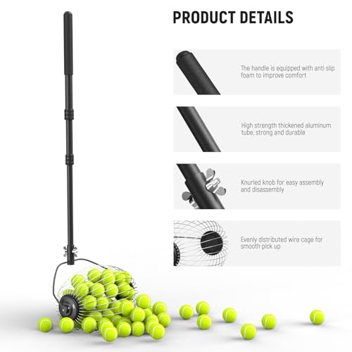 NEEWER Tennisballbehälter, 30-58\/77-148cm Teleskop Ballaufnehmer, Rollender Sammelkorbhalter für Tennisbälle, Trainingszubehör und ausrüstung, TB01S