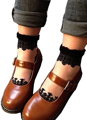 Lovful 3 Pairs Women's Ultrathin Transparent Lace Elastic Short Socks,Black #TOP2