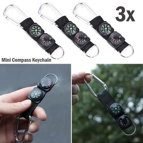 3PCS Durable Mini Brújula Termómetro Llavero con Mosquetón miniatura 2