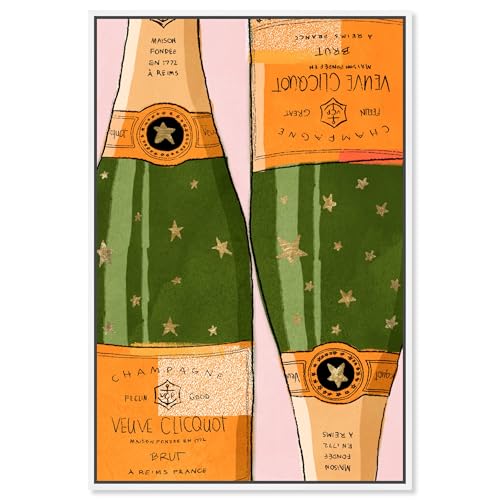The Oliver Gal Artist Co. Drinks and Spirits Premium Wall Art Canvas Prints Modern Home Décor 'Shiny Champagne' - 20" x 30", Green, Orange