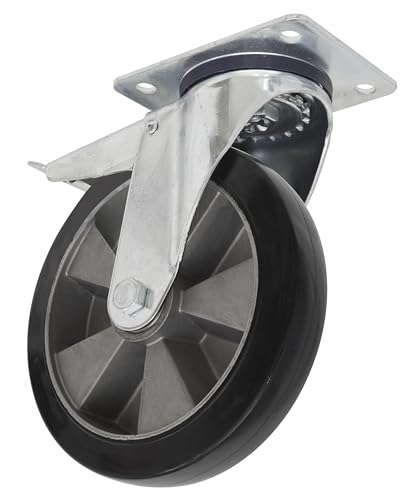 Ø200mm Heavy-Duty Rubber Castor Wheel Swivel with Total Lock - Trade