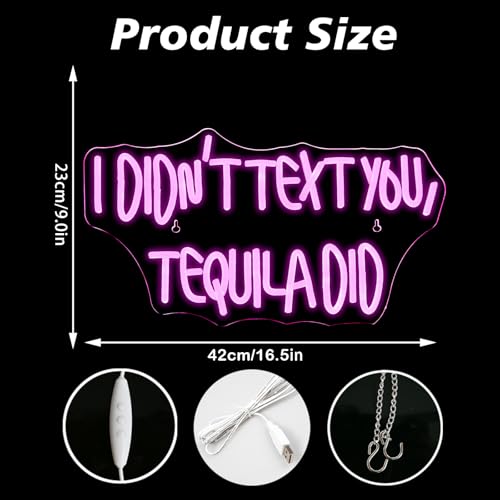 Image of I Didn't Text You, Tequila Did Neon Sign for Wall Decor,Neon Light for Bedroom Bar Man Cave Business Bar Decoration