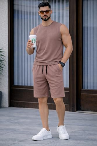 Image of Mack Jonney Men's Cotton Tracksuit | Self Print Stylish Tracksuit with Shorts | Comfortable All-Season Activewear-S246