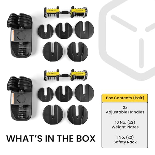 Image of The Cube Club PowerBells Set of 2 Adjustable Iron Dumbbells (2.5-24 Kg) | 15-IN-1 Dumbbell Weights with Non-slip Metal Handle for Fitness Exercise | Home Workout Gym Equipment for Men and Women (1 Year Warranty)