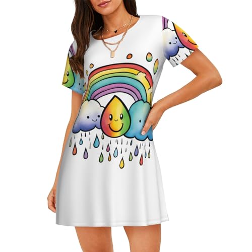 Chemise de nuit respirante nuages arc-en-ciel pour éviter la chaleur nocturne femme