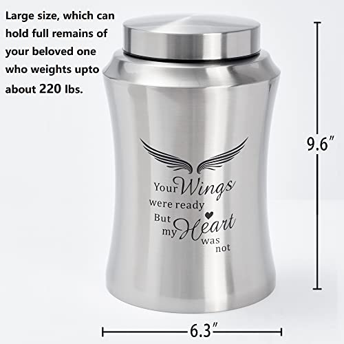 Image of Large Cremation Urns for Ashes Adult Male Female Dad Mom | Silver Large Angel Wings Funeral Cremation Urns for Human Ashes Adult - Woman Men,Decorative Memorial Funeral Burial Urn