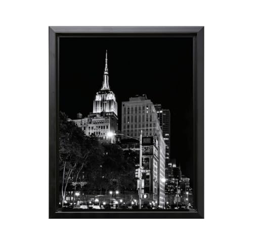 InkFlow Posters NYC Skyscraper Photography Canvas Poster - B&W Night NYC Skyline Photography - Dramatic Urban Cityscape Print for Living Room, Office, Home - 18x24 Black Floated Frame Canvas Print