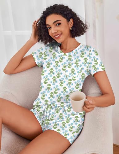 Image of Ekouaer Womens Pajama Sets Short Sleeve Pajamas for Women Sets Soft Lounge Sets Casual V Neck Sleepwear PJS