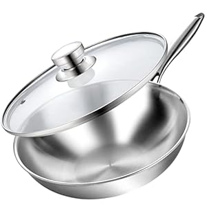 Tri-Ply 13 Inch Stainless Steel Wok Pan with Lid, Stir-Frying Pan,Induction Wok,Dishwasher and Oven Safe,Heavy Duty and Detachable handle.