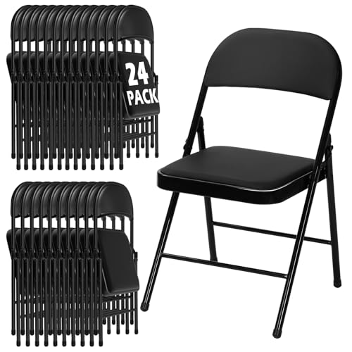 Image of 24 Pack Black Folding Chairs with Padded Cushion and Metal Frame