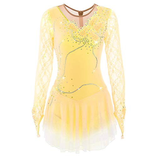 ZYDANC Lace Figure Skating Performance Suit Diamond Ballet One Piece Outfit Gymnastic Leotard Ice Skating Dress,D,S