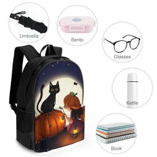 Daypack Bookbag Anti-Theft Multipurpose Large Capacity Bookbag - Fantasy Moon Night GirlGirl Black Cat Pumpkin Field Art Travel Hiking & Camping Rucksack With Adjustable Shoulder Straps4