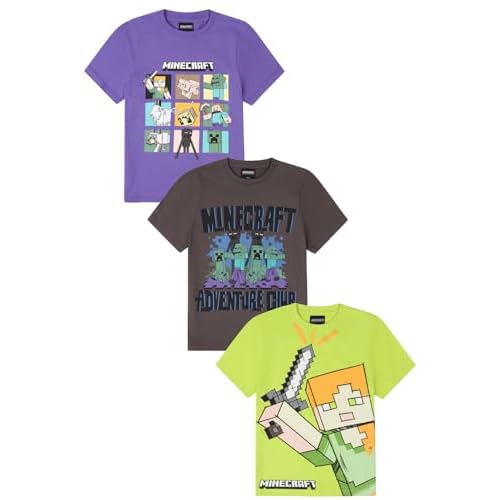 Minecraft Paquete de 3 camisetas para niños, paquete múltiple, multicolor, 8-9 años