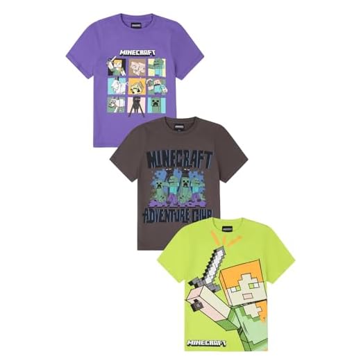 Minecraft Paquete de 3 camisetas para niños, paquete múltiple, multicolor, 8-9 años