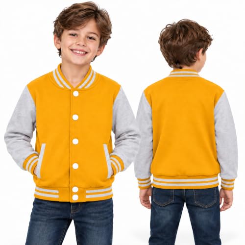 Image of Kids Baseball Jackets Boys Girls Fit Varsity Jacket Casual Lightweight Plain Button Cardigan School Coat