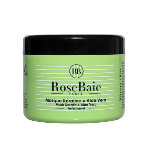 ROSEBAIE | Masque Capillaire Aloe Vera & Kératine | Purification & Hydratation | Cheveux abîmés | Cuir chevelu sensible | Pointes fourchues | Cheveux fins et cassants | 500ml