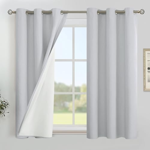 Image of YoungsTex Linen 100% Blackout Curtains 48 Inch Length for Bedroom, Short Thermal Insulated Drapes with Grommet Heat Blocking for Living Room Window, Light Grey, 2 Panels, 42 X 48 Inch