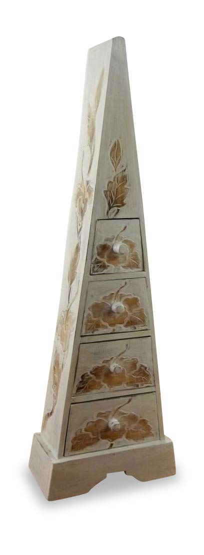 livasia Pyramid Drawers, Handmade Bali furniture, light wood with painted and carved ornaments (White)