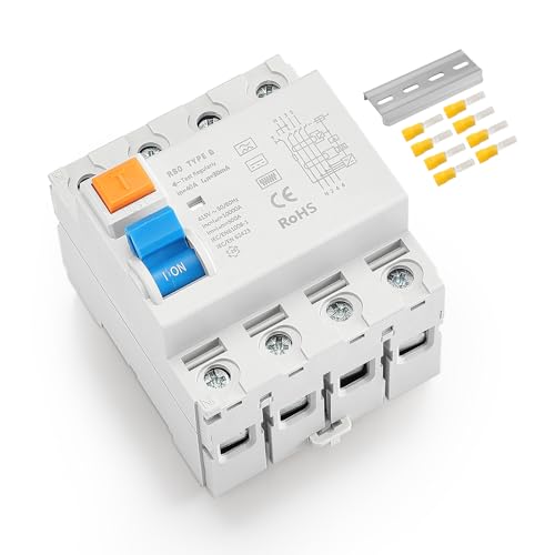 FI Schutzschalter Typ B 40A 30mA 4 Polig Allstromsensitiv RCD,für Photovoltaikanlagen,Wallbox Ladestationen,Wechselrichter,Fehlerstromschutzschalter mit 10kA Schaltvermögen für Drehstrom (40A)