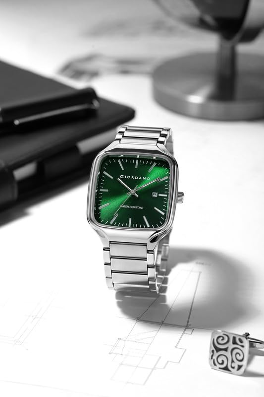 Image of Giordano Analog Watch for Men - Square Dial, Stainless Steel Strap, Date Display, Water Resistant Classic Dress Watch