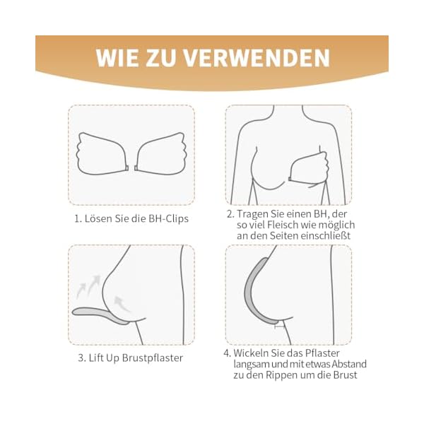 Klebe BH Push Up,Trägerloser BH,Wiederverwendbare Unsichtbar Silikon Rückenfreier BH Haut Freundlich Selbstklebend BH,für Abendkleid Brautkleid Badeanzug und Andere Rückenfreie Kleidung（Cup-Größe: B） – Bild 7