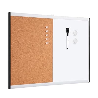 Amazon Basics Magnetic Dry Erase Whiteboard & Cork Board Combo, Double-Sided, Lightweight, Easy to Install, Plastic/Aluminum Frame, 17" x 23"