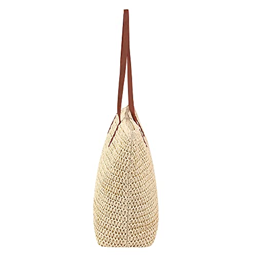 Image of Naimo Women Straw Beach Shoulder Bag Woven Tote Handbag Large Handmade Weaving Summer Casual Hobo Bag