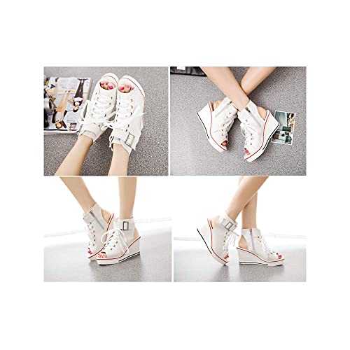 OCHENTA Women's Peep Toe Canvas Wedge Heeled Platform Fashion Sneaker3