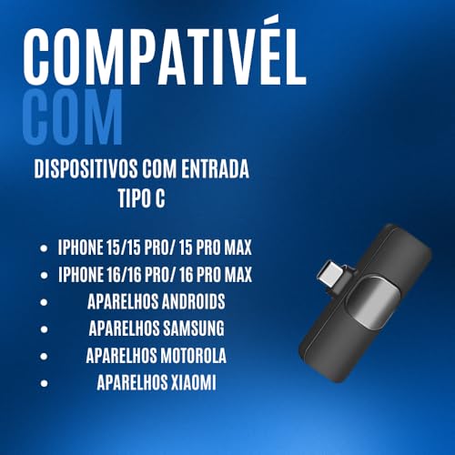Microfone de Lapela Sem Fio com Redução de Ruído - Compatível com iPhone 15, iPhone 16 e USB Tipo C